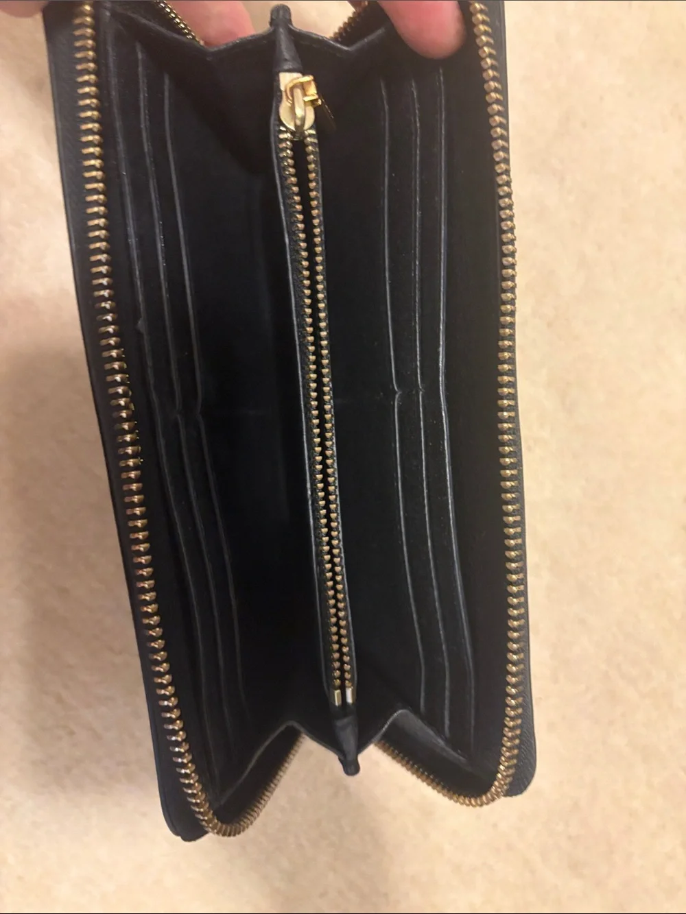 Tory Burch Black Pebbled Leather Zip Wristlet with Gold Logo